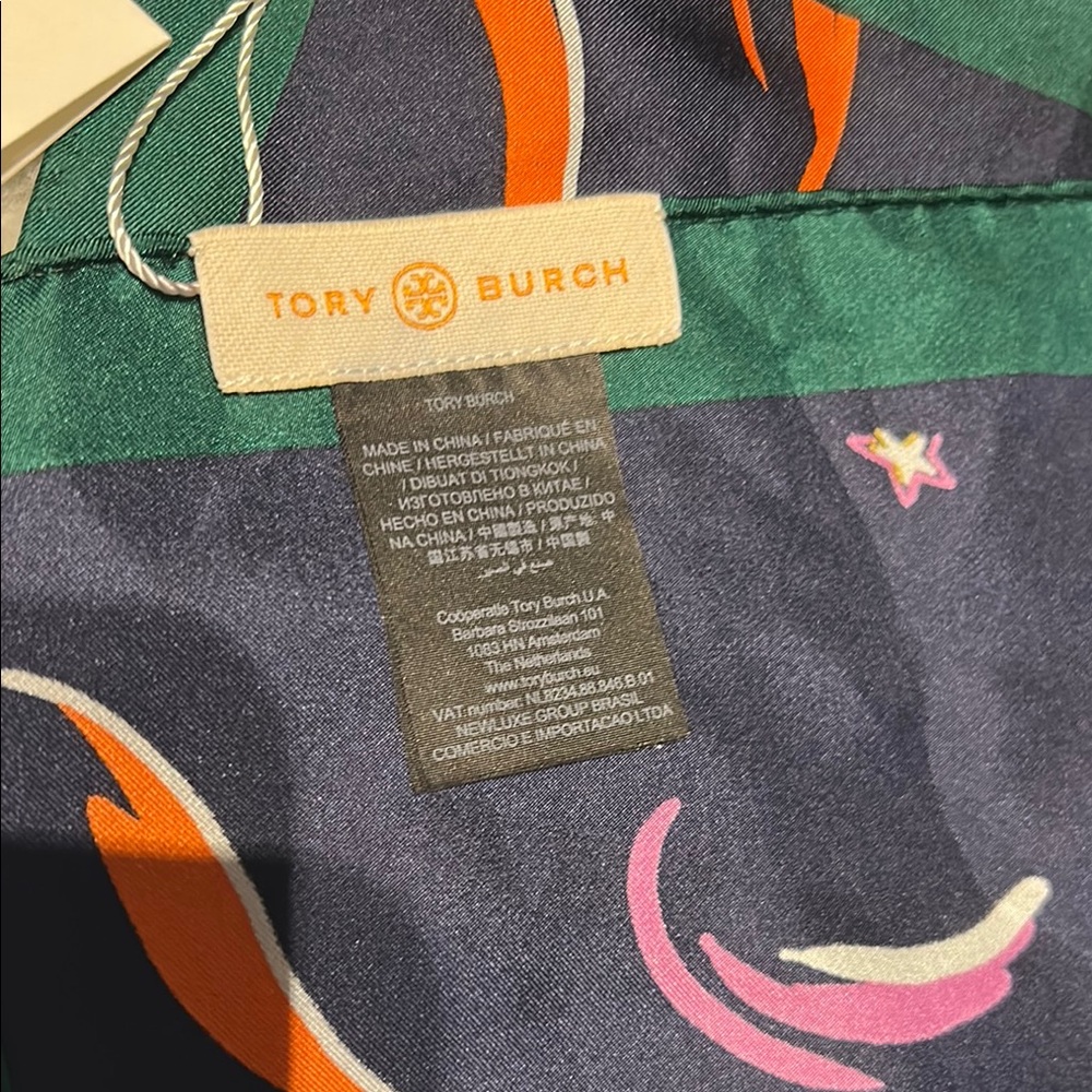 Tory Burch Silk Scarf with Navy and Green Accents - Picture 6 of 6